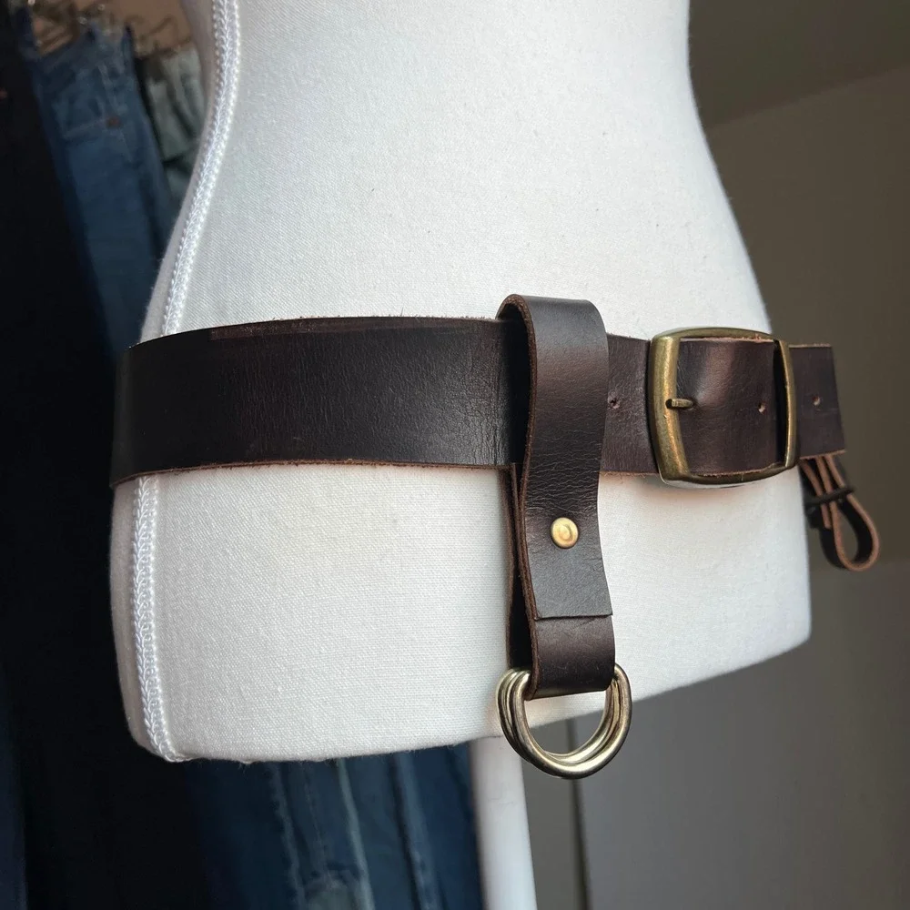 Leather Utility Belt 40 Brown Steampunk Renfaire D-Ring Buckle Wide Festival
